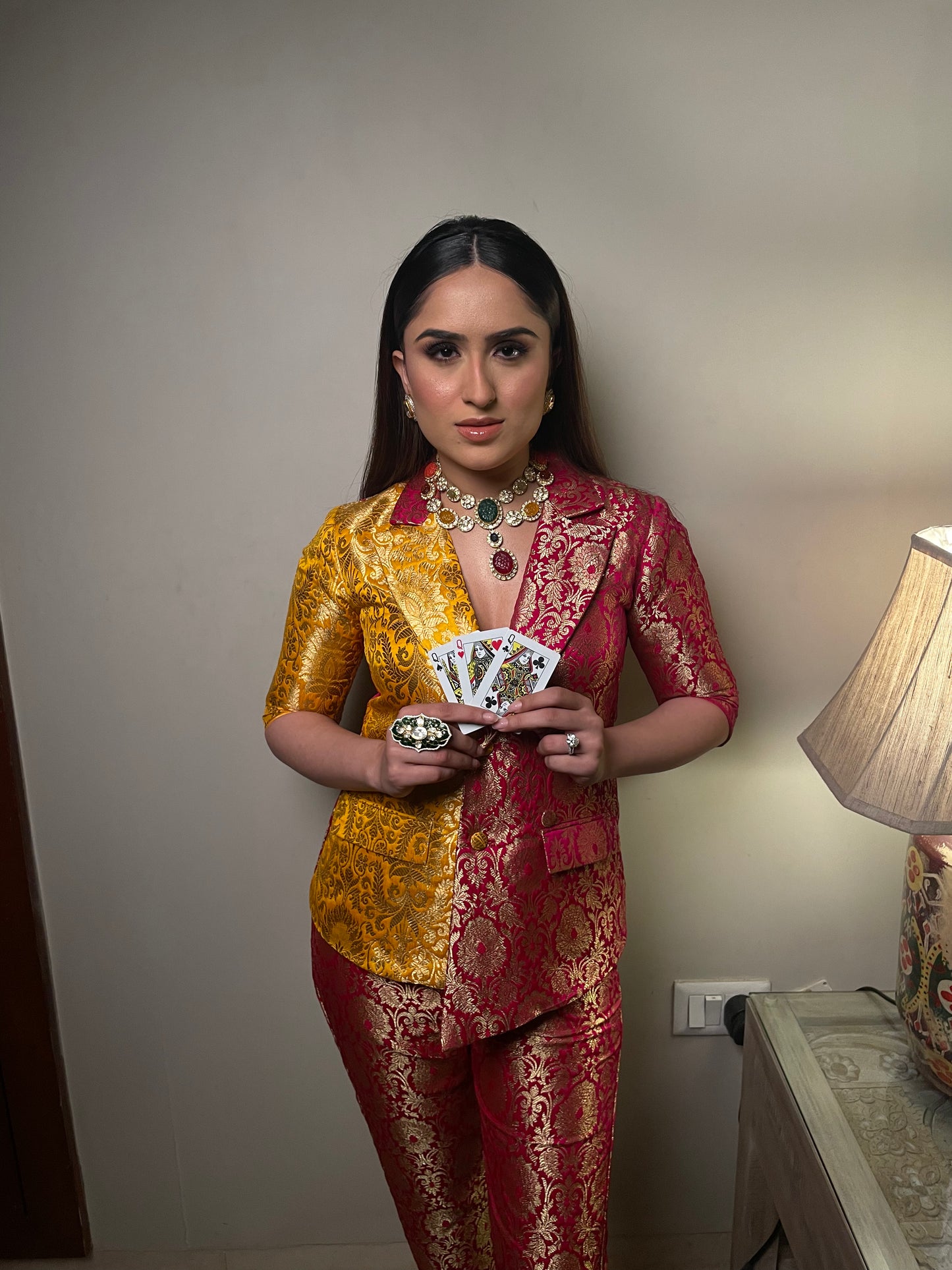 MAHARANI: Silk Brocade Blazer With Pant