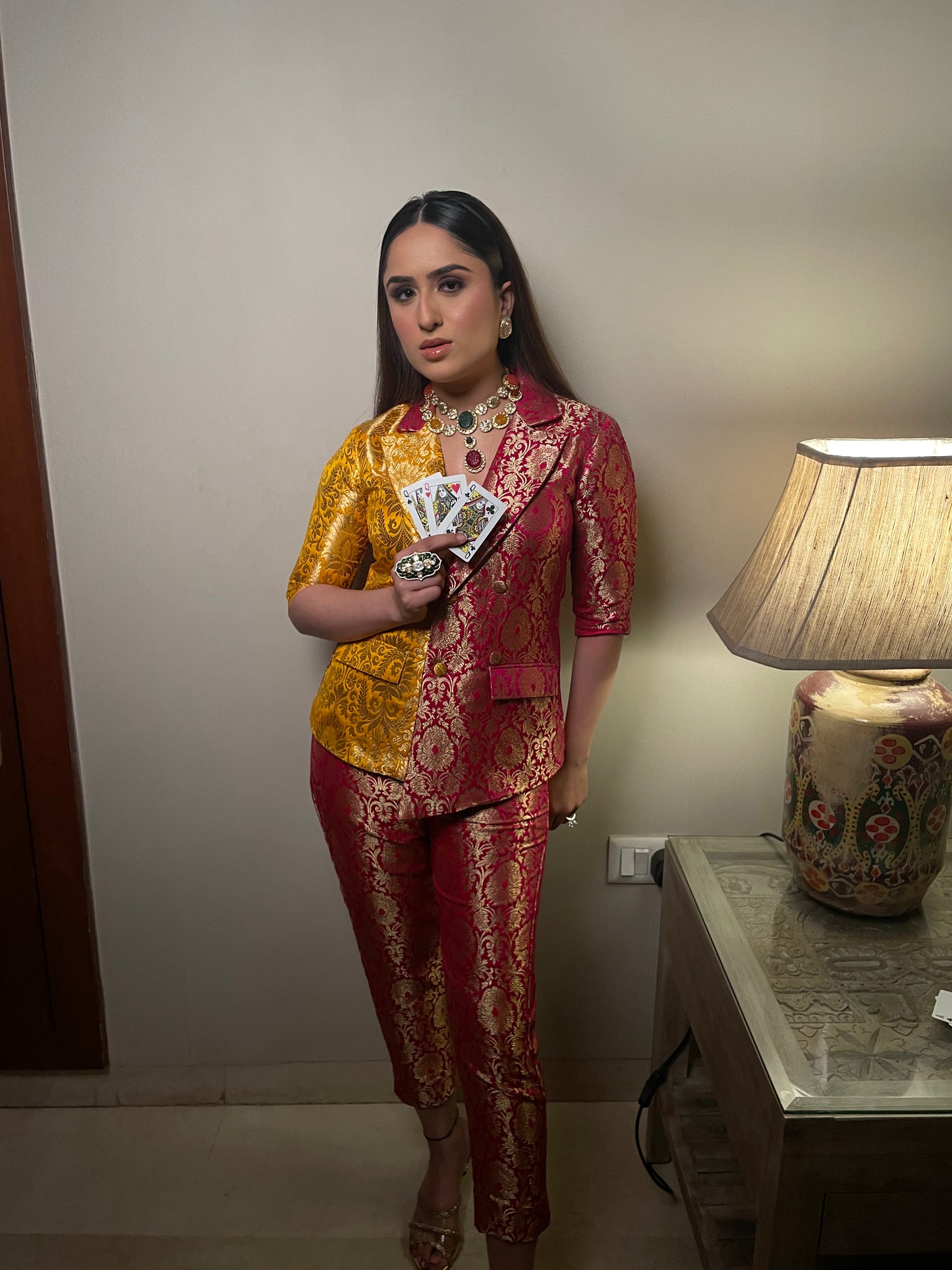 MAHARANI: Silk Brocade Blazer With Pant