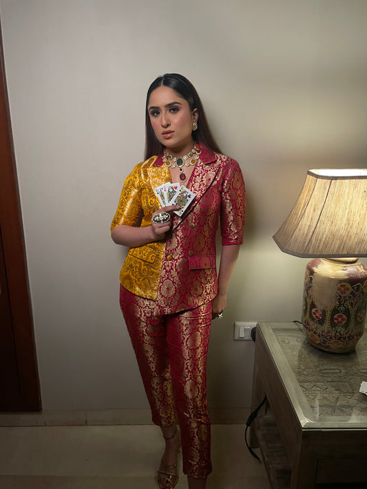 MAHARANI: Silk Brocade Blazer With Pant
