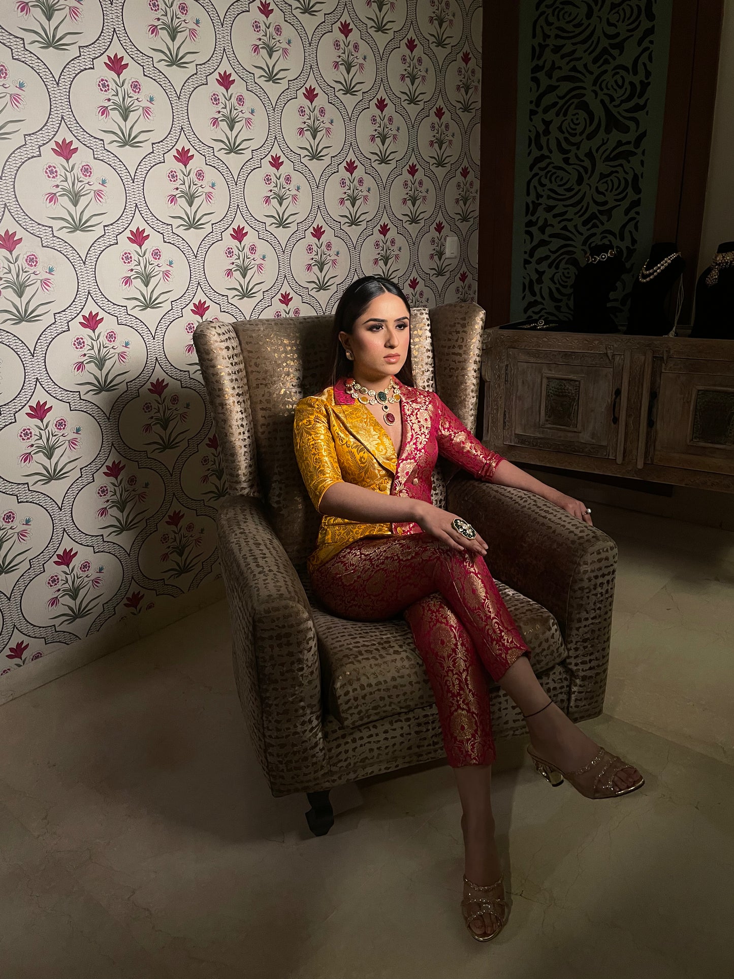 MAHARANI: Silk Brocade Blazer With Pant